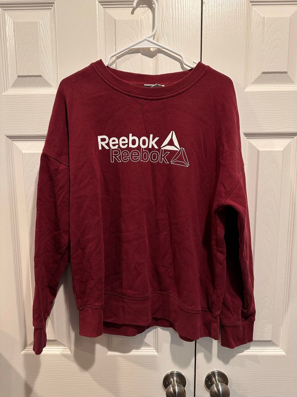 Reebok Maroon Burgundy Graphic Logo Fleece Crewneck Sweatshirt Drop Shoulder